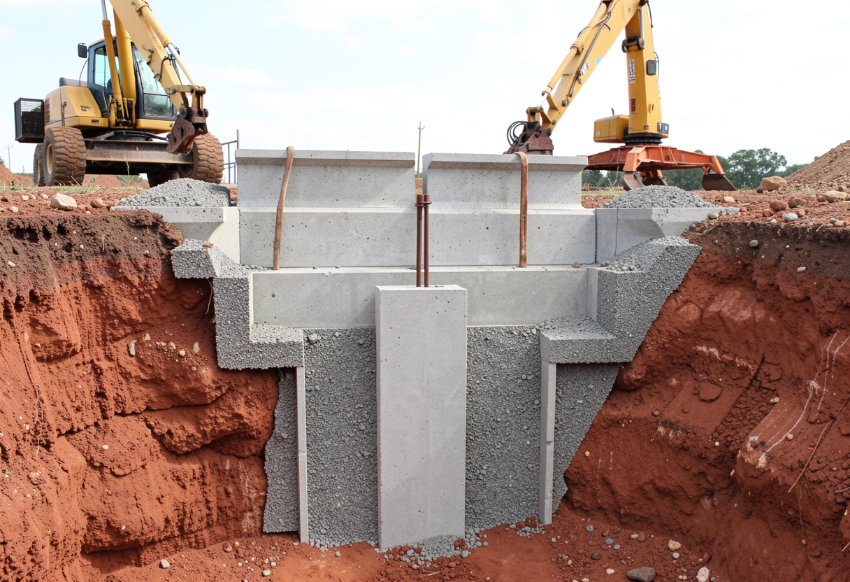 Cross-section cutaway view of a concrete sleeper retaining wall installers