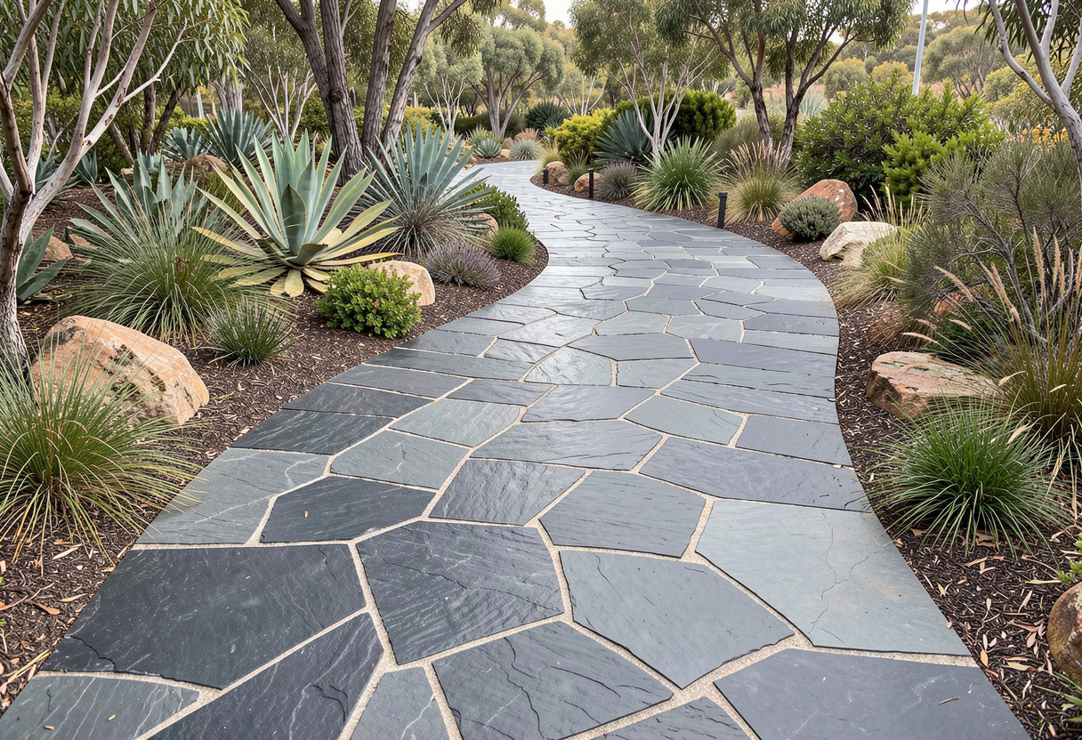 Curved natural stone Stone paving installation