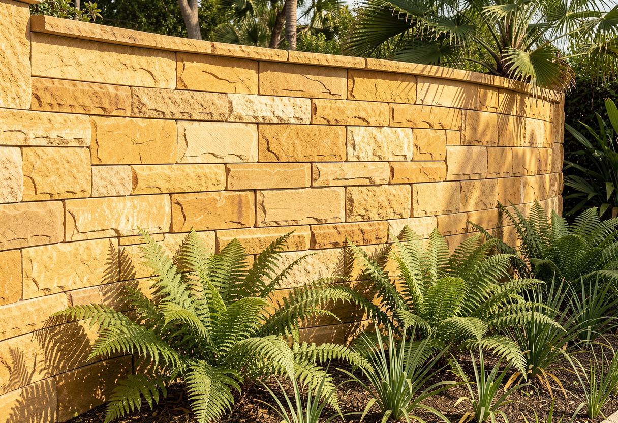 curved honey gold sandstone retaining wall