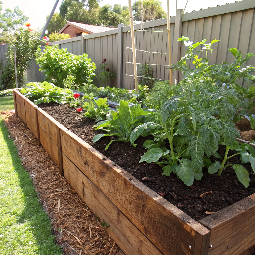 Productive vegetable garden with tomatoes and herbs thriving in premium garden soil Rockhampton