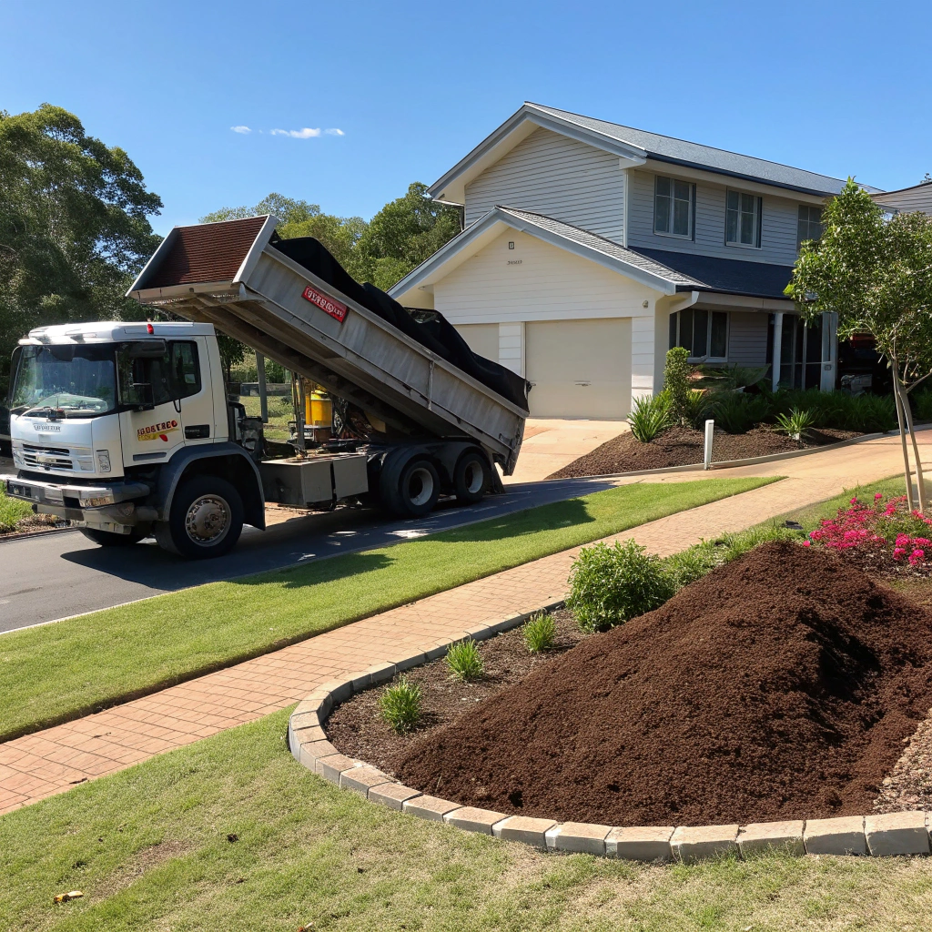 Premium screened topsoil delivery to Rockhampton residential property with tipper truck